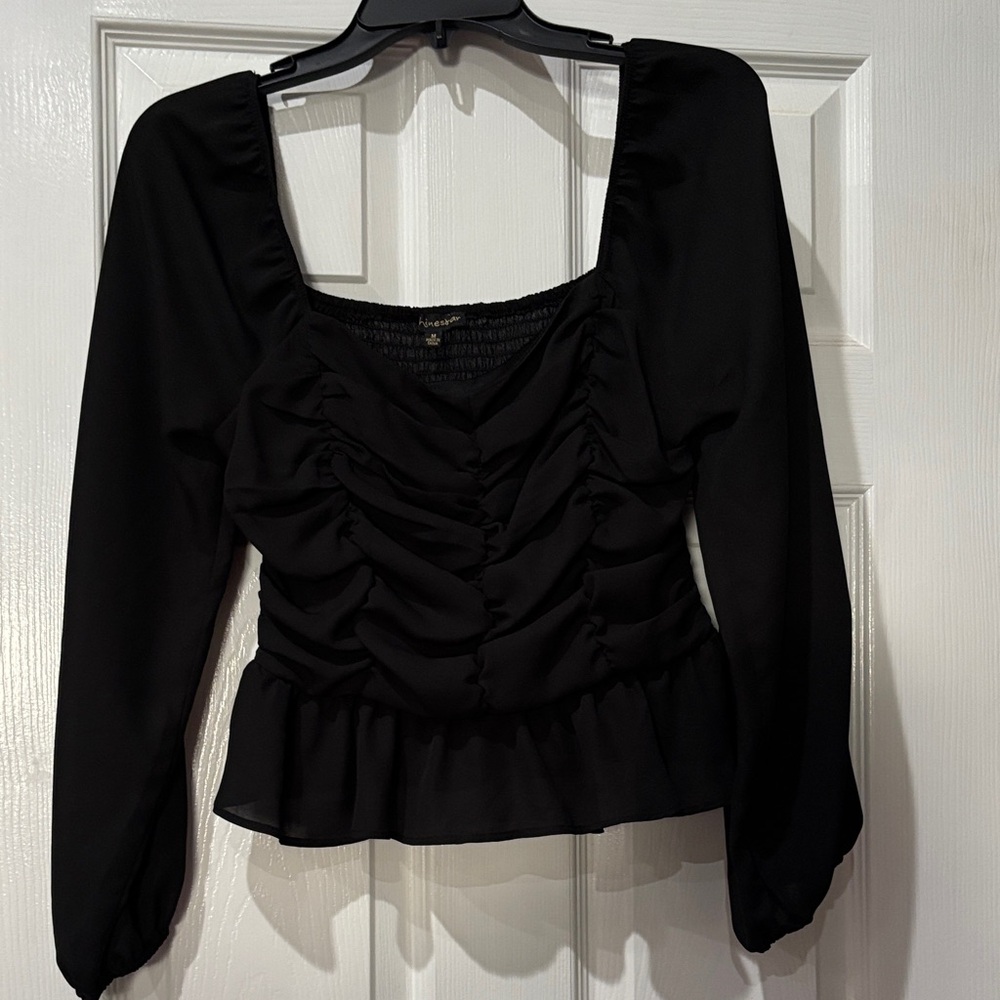 Shinestar Black Ruched Blouse